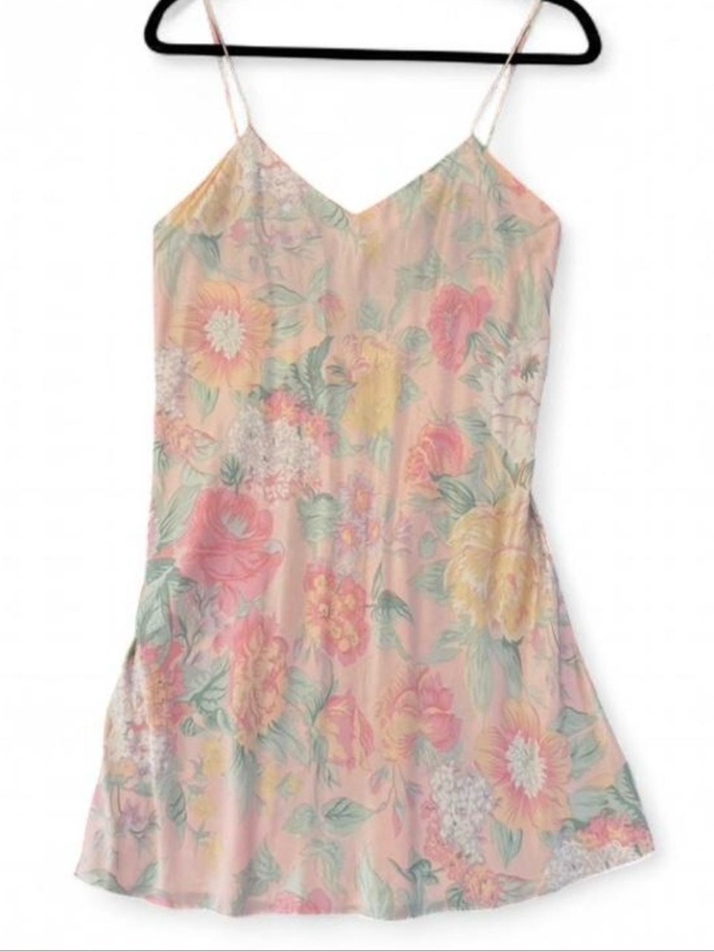 Victoria Secret Vintage 100% Silk Floral Pink Slip Dress with Spaghetti Straps
